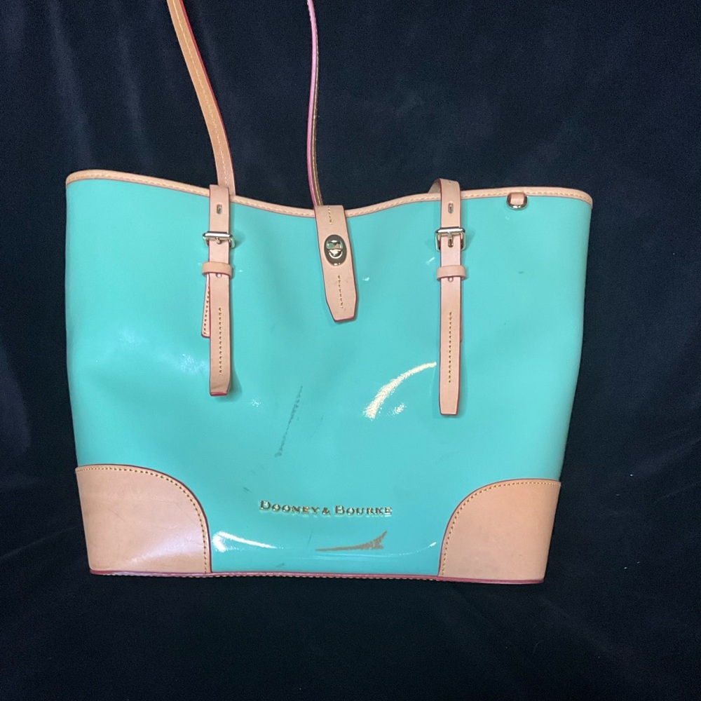 Dooney & Bourke Aqua and Tan Tote Bag - Picture 11 of 12